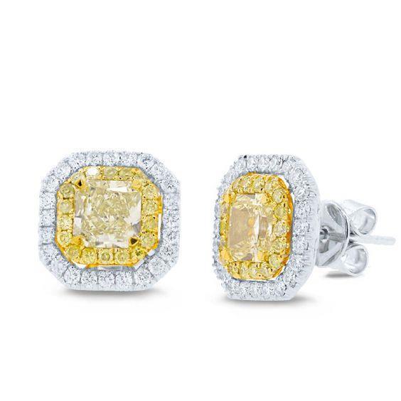 Radiant Cut Yellow Madeira Citrine Halo Diamond Stud Earrings