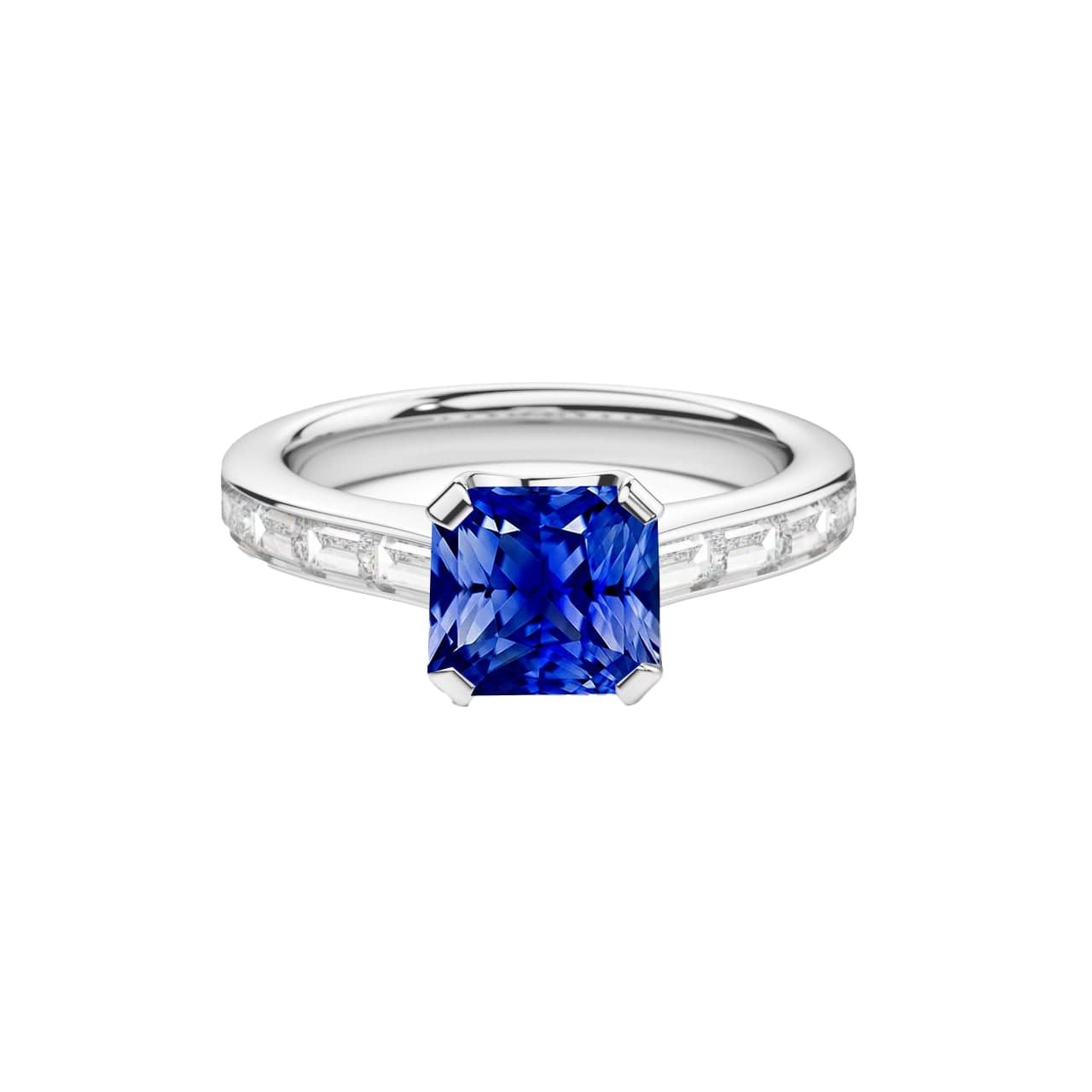 Radiant Sapphire Engagement Ring Baguette Woman's Weeding Anniversary Accents Channel