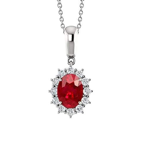 Red Oval Ruby With Natural Earth Mined Diamond Necklace Pendant 2.60 Carts Gold 14K