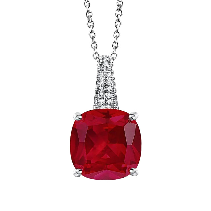 Red Ruby With White Natural Earth Mined Diamonds 8.30 Ct Pendant Necklace Gold White 14K
