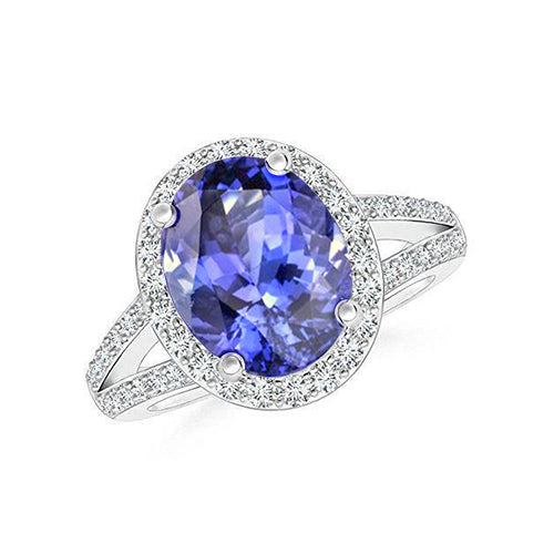 Halo Tanzanite New High Quality With Diamonds Ring White Gold