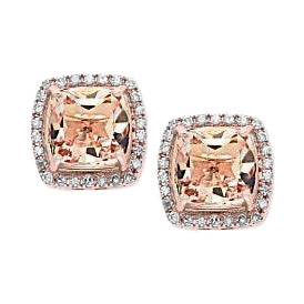 Rose Gold Best amazing weeding Morganite & Diamonds Lady Stud Earring