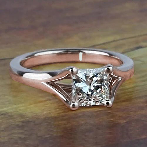 Rose Golden Design Unique Solitaire White Anniversary Ring