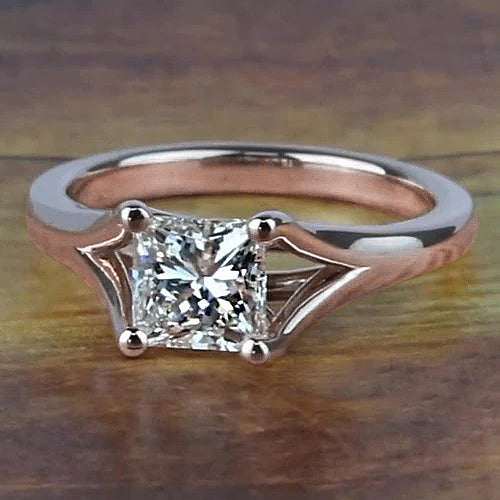 Rose Golden Design Unique Solitaire White Gold Diamond Anniversary Ring
