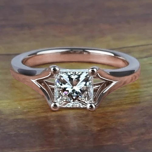 Rose Golden Design Unique Solitaire White Gold Diamond Anniversary Ring