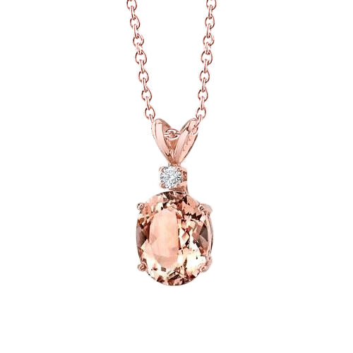 Rose Gold 14K 24.25 Carats Big Morganite With Small Natural Earth Mined Diamond Pendant