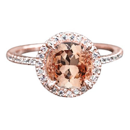 Morganite Halo Diamond Ring Rose Gold Half bazel fancy