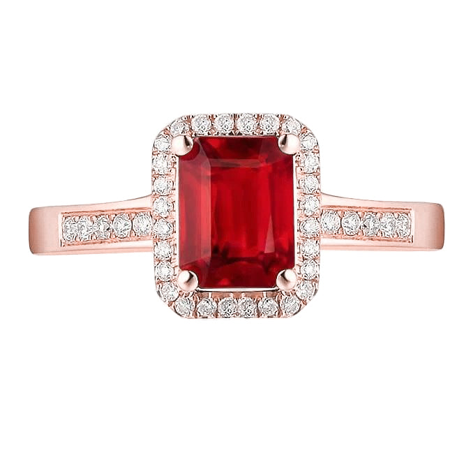 Rose Gold Fancy Womans Emerald Cut Red Ruby And Diamond Wedding Ring