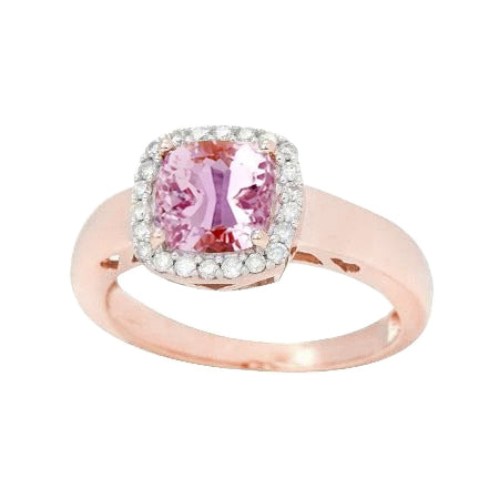 Sparkling Unique Lady’s Rose Gold Halo Pink Kunzite Diamonds Ring