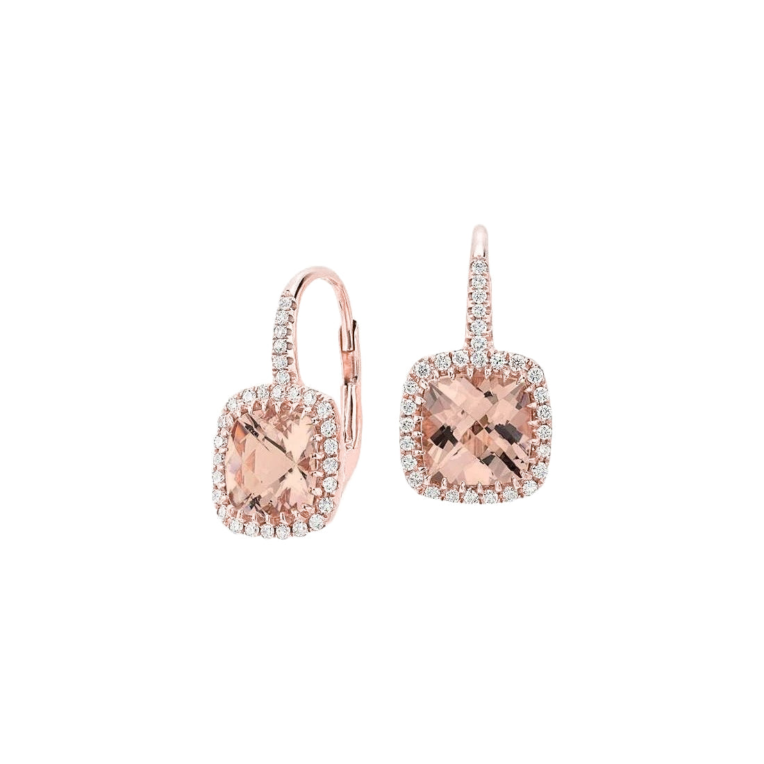 Rose Gold Lady Morganite And Diamonds Dangle Earrings Ladies Brilliant Sparkling