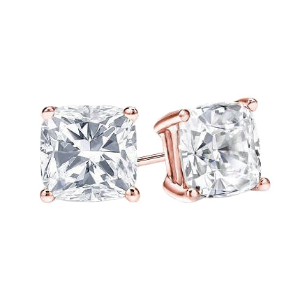 Rose Gold 4 Carats Cushion Cut Lab Grown Diamonds Studs Earrings New