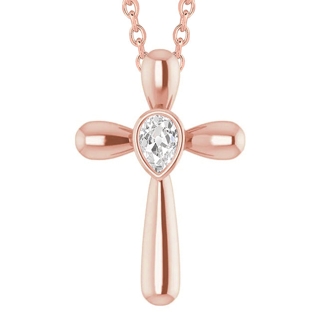 Rose Gold Cross Diamond Pendant Bezel Set Old Miner