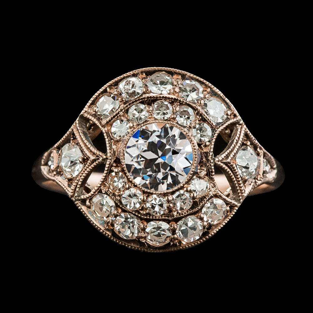 Halo Ring Vintage Style Old Mine Cut Diamond