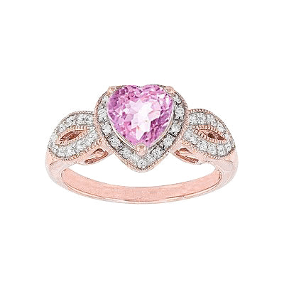New Stylish Females Rose Gold Heart Kunzite With Round Diamonds