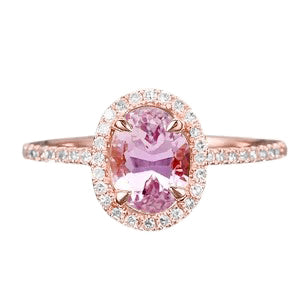 Rose Gold Oval Cut Kunzite And Natural Earth Mined Diamond Wedding Ring 12 Carats Jewelry