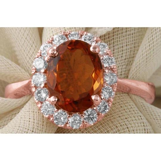 High Quality Rose Gold Oval Cut Madeira Citrine And Diamond Wedding Ring