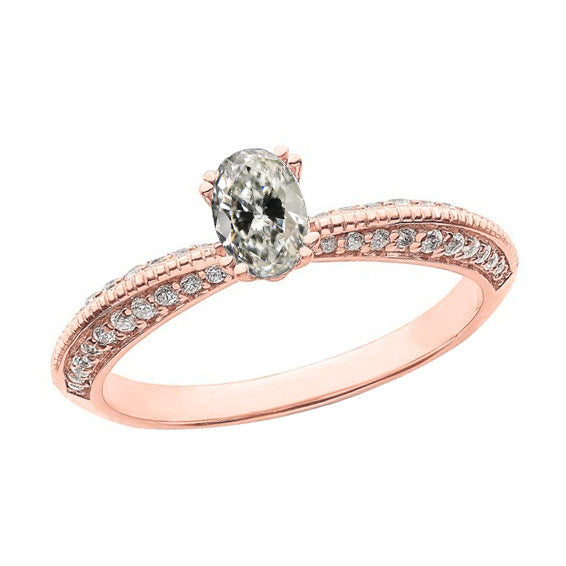 Engagement White Rose Gold Oval Old Miner Diamond Ring