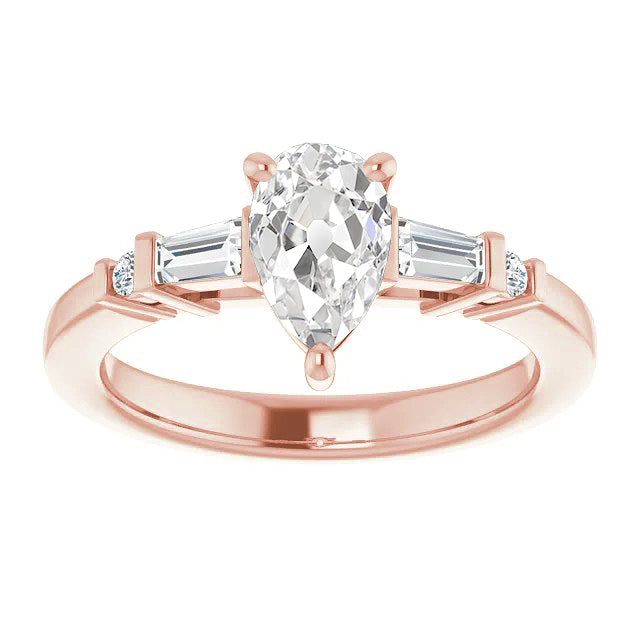 Rose Gold Pear Old Miner Diamond Ring