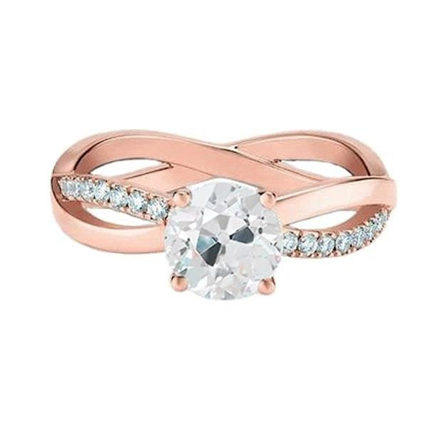 Rose Gold Round Old Mine Cut Genuine Natural Earth Mined Diamond Ring Twisted Style 1.75 Carats