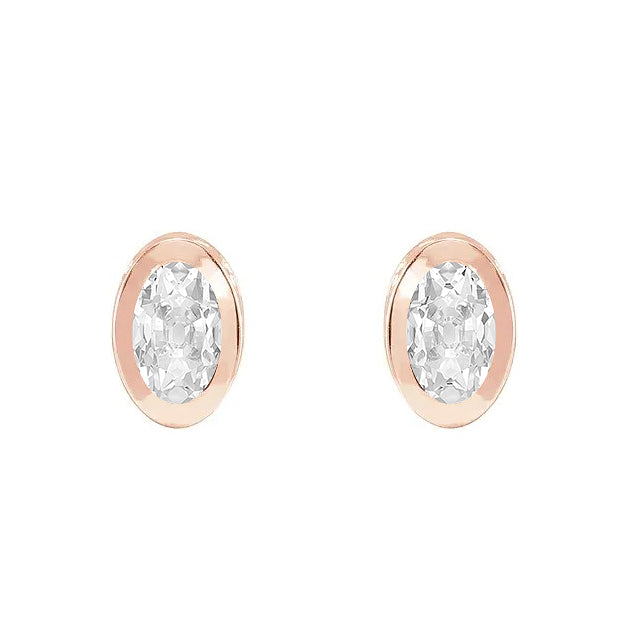 Rose Gold Solitaire Studs 3 Ct Oval Old Miner Earrings