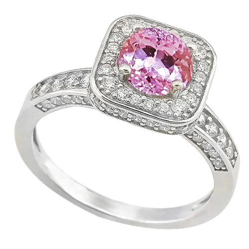 Round 11.25 Ct Pink Kunzite With Natural Earth Mined Diamonds Ring Gold White
