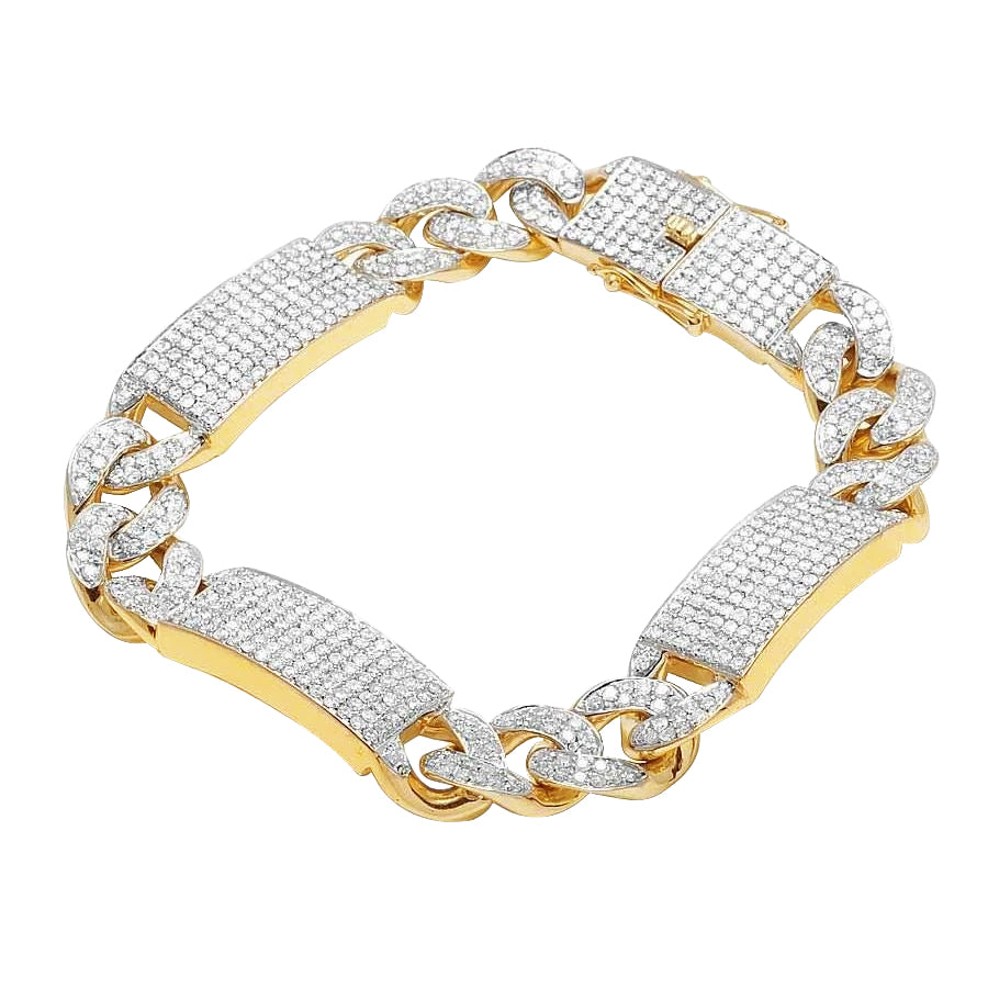 Round 14 Carats Small Real Natural Earth Mined Diamonds Iced Out Mens Bracelet Yellow Gold
