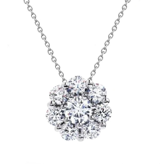 Round 3.10 Carats Natural Diamonds Pendant Necklace White Gold 14K