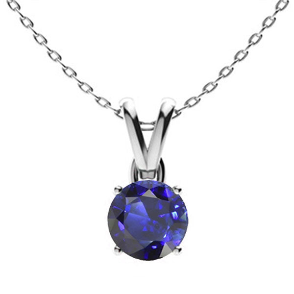 Blue Sapphire Solitaire Pendant V Bail Necklace