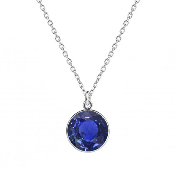 Round Blue Sapphire Solitaire Pendant With Bail