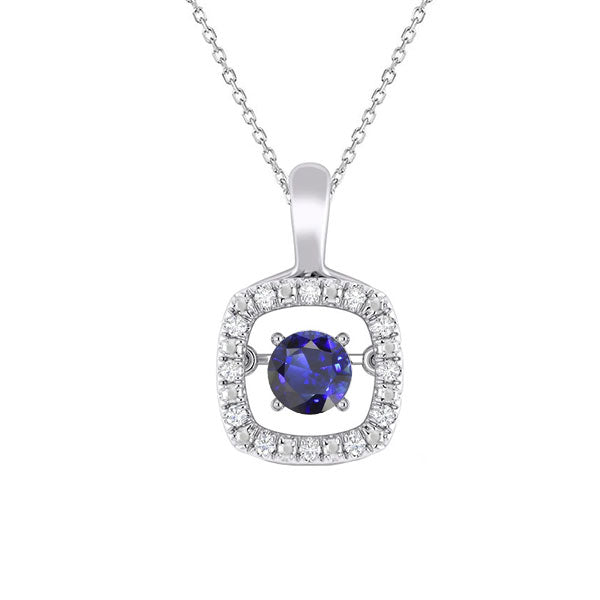 Round Blue Sapphire & Diamond Halo Pendant