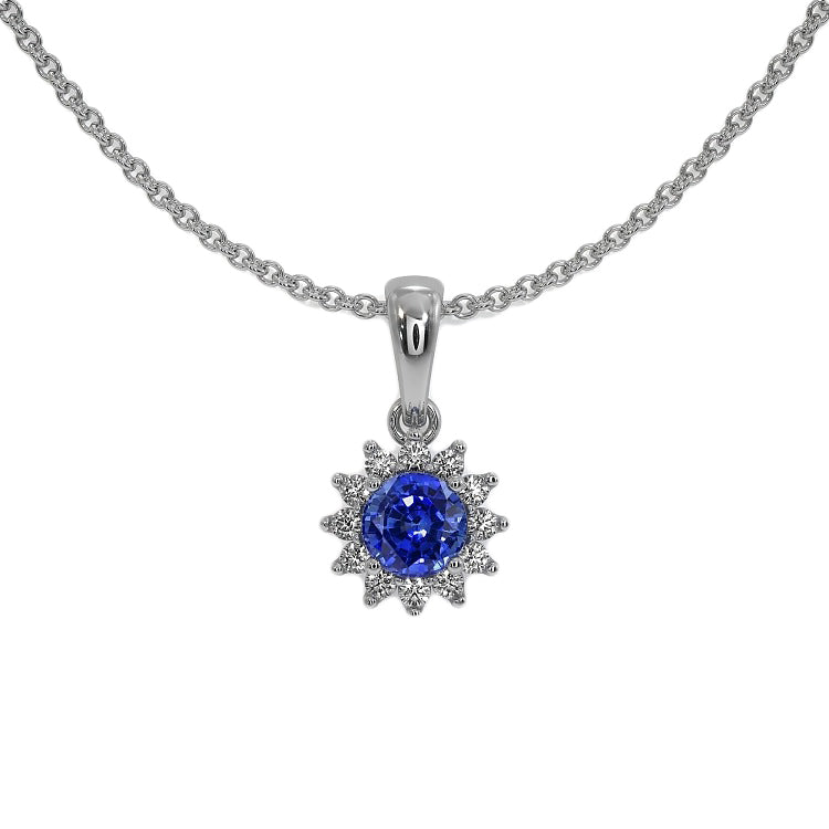 Ceylon Sapphire Halo Pendant Flower Style Jewelry