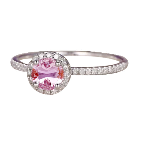 Round Cut Elegant Woman's Pink Kunzite With Diamonds Ring White Gold