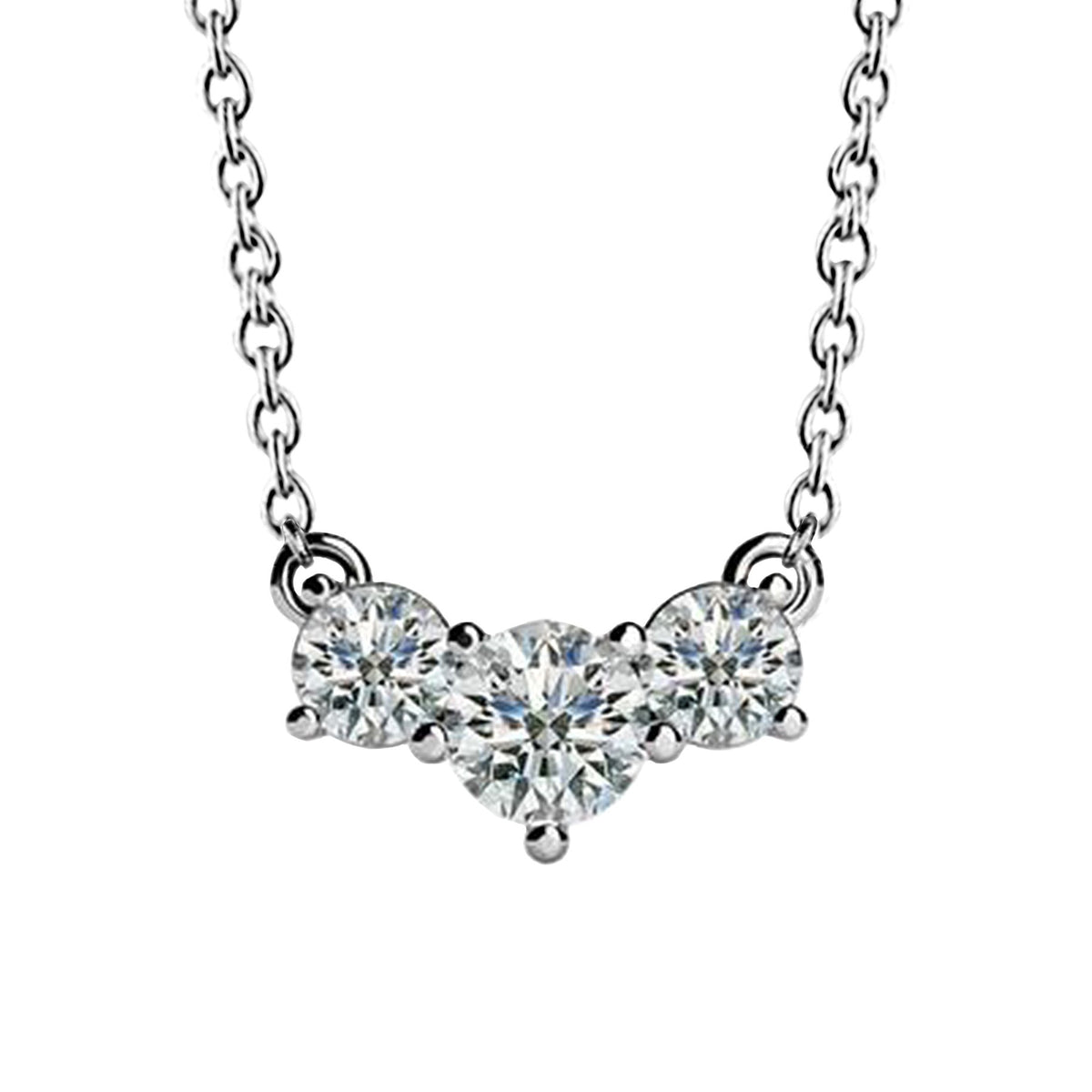 Round Cut 4 Carats Natural Diamonds Three Stone Horizontal Pendant Necklace