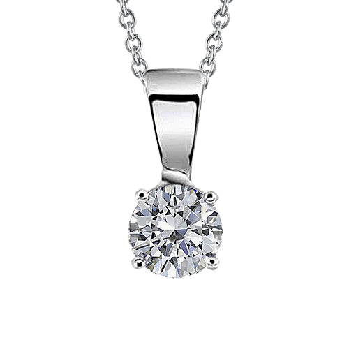 Round Cut Lab Grown Diamond Necklace Pendant 1.50 Carat Four Prong Set WG 14K