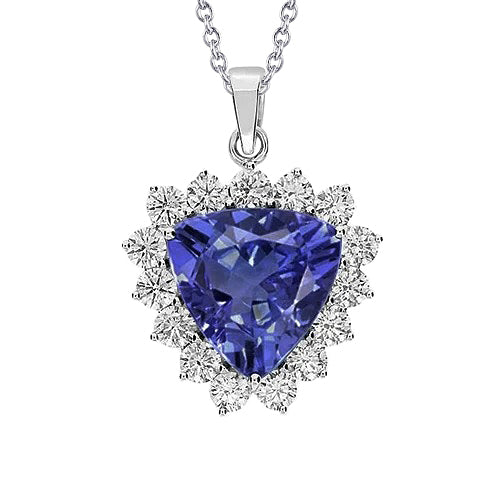 Round Cut Natural Earth Mined Diamond With Trillion Cut Tanzanite Pendant 24 Ct New