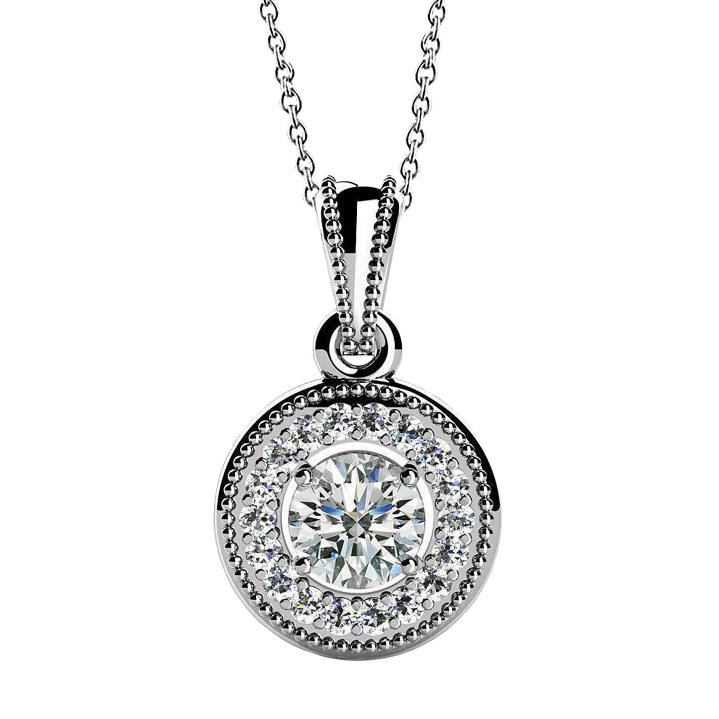 Round Cut Lab Grown Diamonds Circle Pendant Necklace 3.50 Carats White Gold 14K