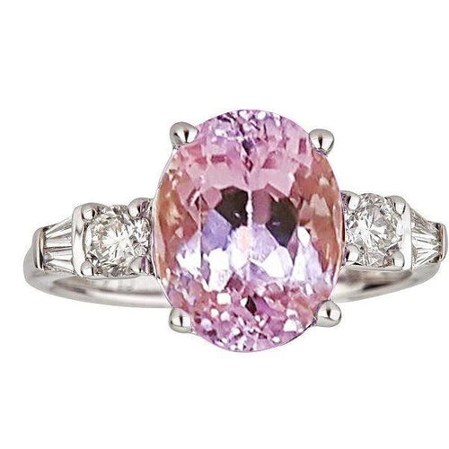 Lady’s Brilliant Engagement Oval Cut Pink Kunzite And Diamond Ring Gold