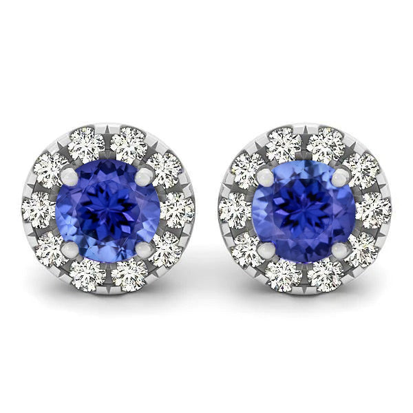 New High Quality Wedding Tanzanite And Diamonds Studs Earrings