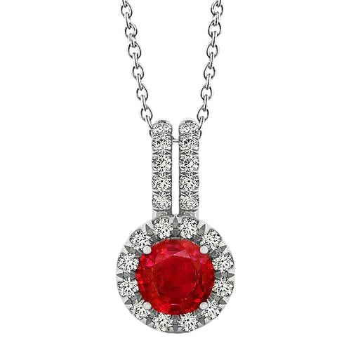 Round Cut Ruby Natural Earth Mined Diamond Pendant Necklace 4.50 Carat White Gold 14K