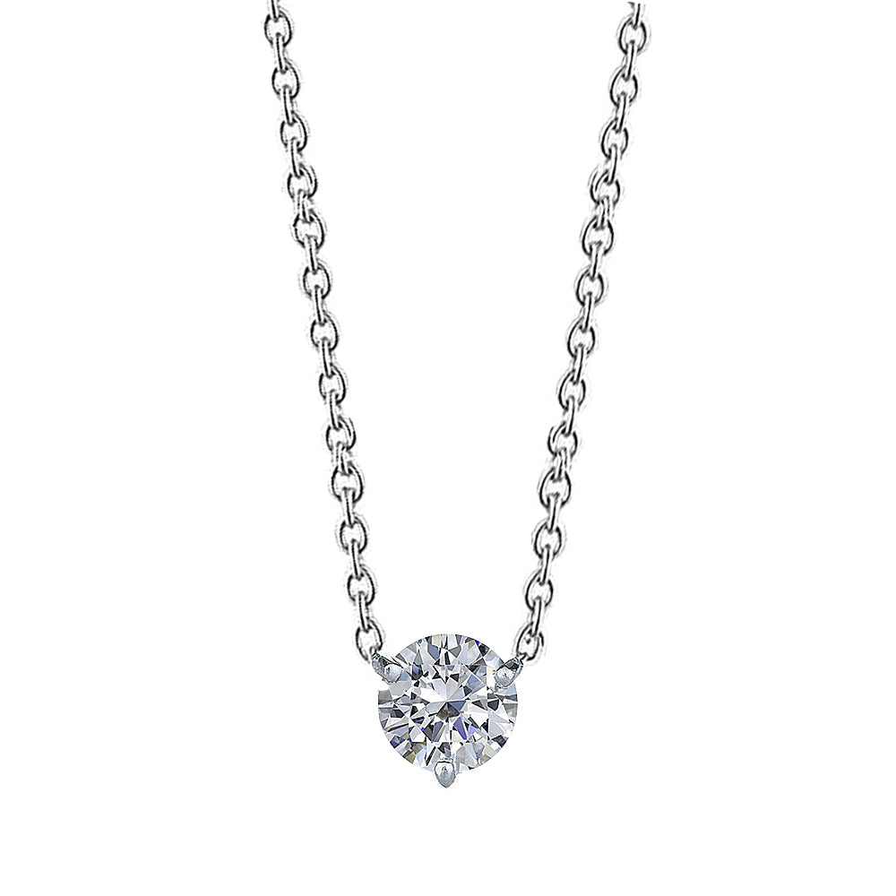 Round Cut Solitaire Natural Earth Mined Diamond Necklace Pendant 0.75 Carat White Gold 14K