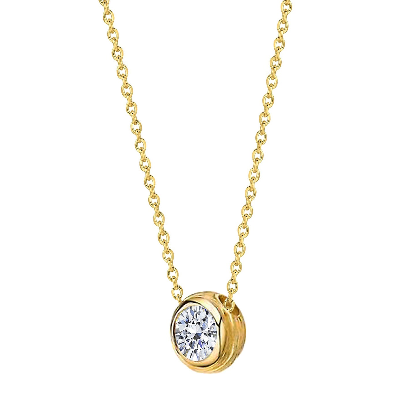 Round Cut Solitaire Lab Grown Diamond Pendant Necklace 2 Carat Yellow Gold 14K