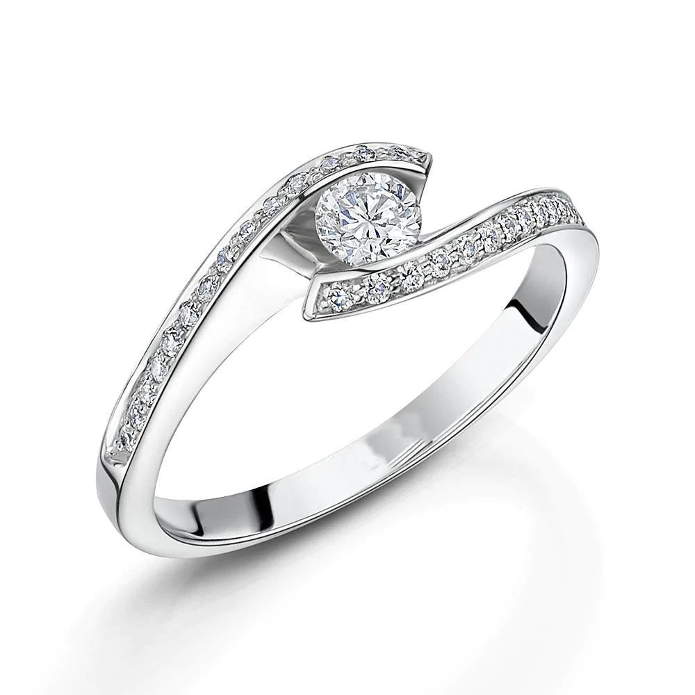 Round Cut Tension Like Diamond Engagement Ring White Gold