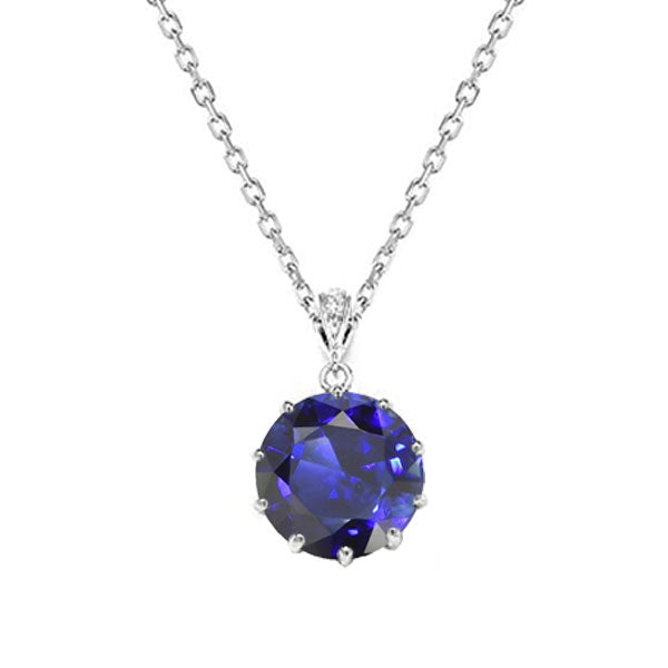 Round Dark Blue Sapphire Solitaire Pendant