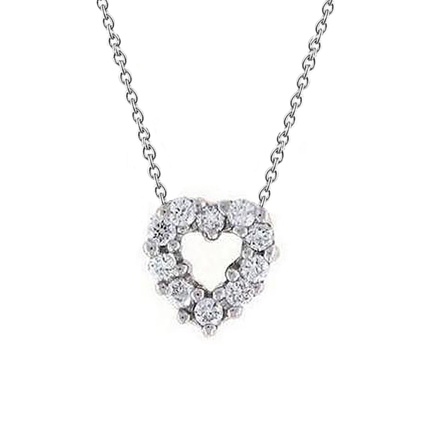 Round Genuine Natural Earth Mined Diamond Heart Necklace Pendant 1.50 Carats White Gold 14K