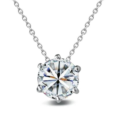 Round Diamond Necklace Pendant 0.95 Ct Six Prong Set Slide White Gold
