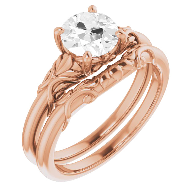 Round Diamond Old Cut Rose Gold Prong Ring Set 1.50 Carats