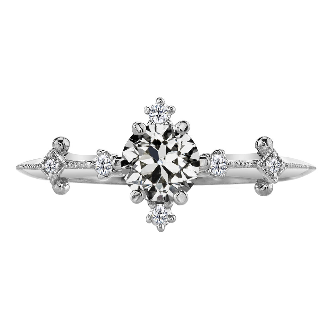 Round Diamond Old Mine Cut Anniversary Ring 2.50 Carats White Gold 14K