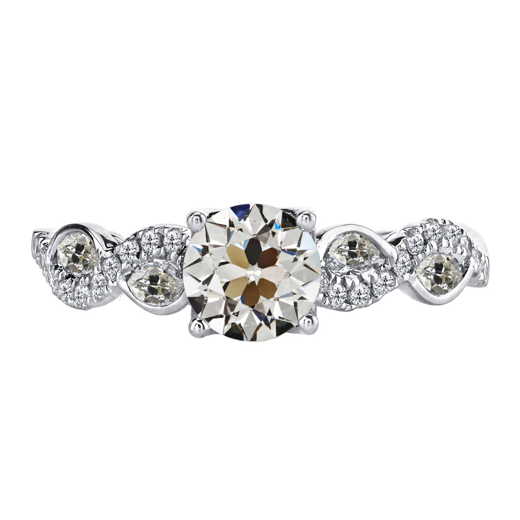 Round Diamond Old Mine Cut Solitaire With Accent Ring 3 Carats