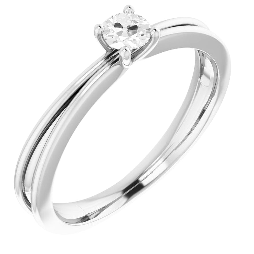 Round Diamond Old Mine Prong Set Diamond White Gold Ring 1.50 Carats