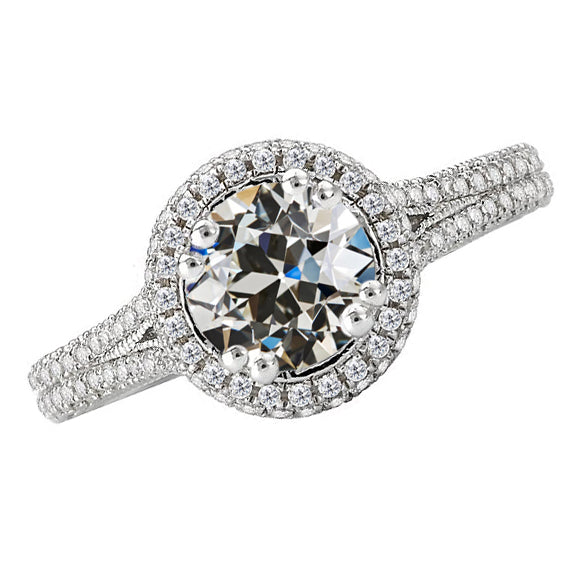 3.25 Carats Round Diamond Old Miner Halo Engagement Ring